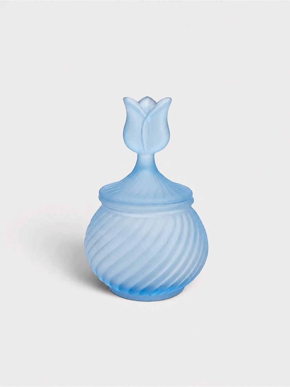 Vintage PartyLite Blue Frosted Glass Tulip Votive Holder Vanity Trinket Jar